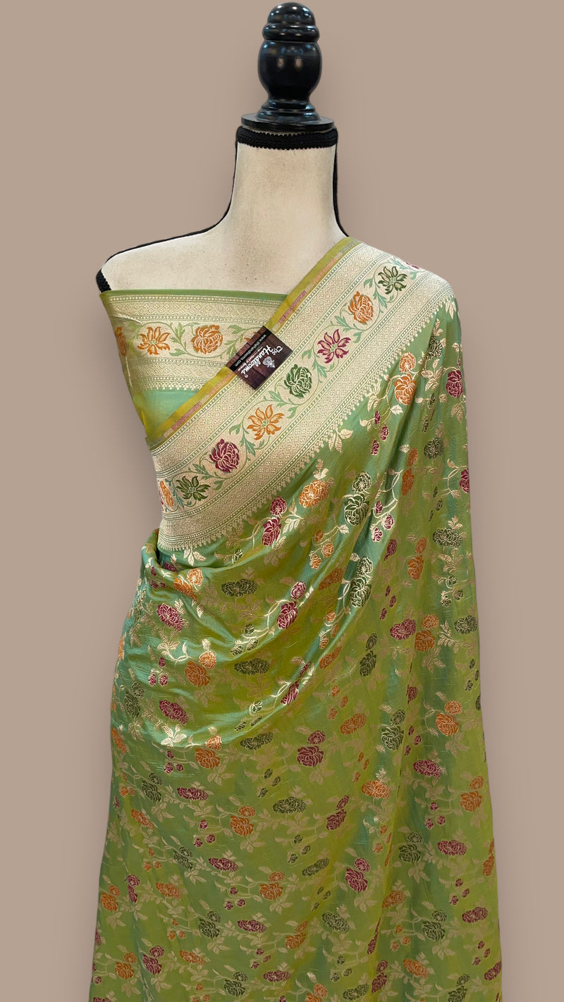 Pure Katan Silk Banarasi Handloom Saree - All over Jaal work with Meenakari - The Handlooms