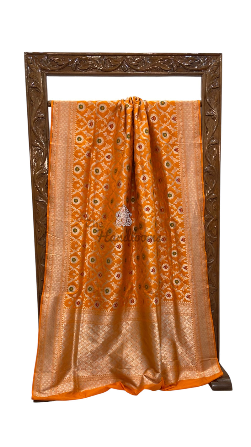 Pure Katan Silk Banarasi Handloom Saree - All Over Jaal Work With Meenakari