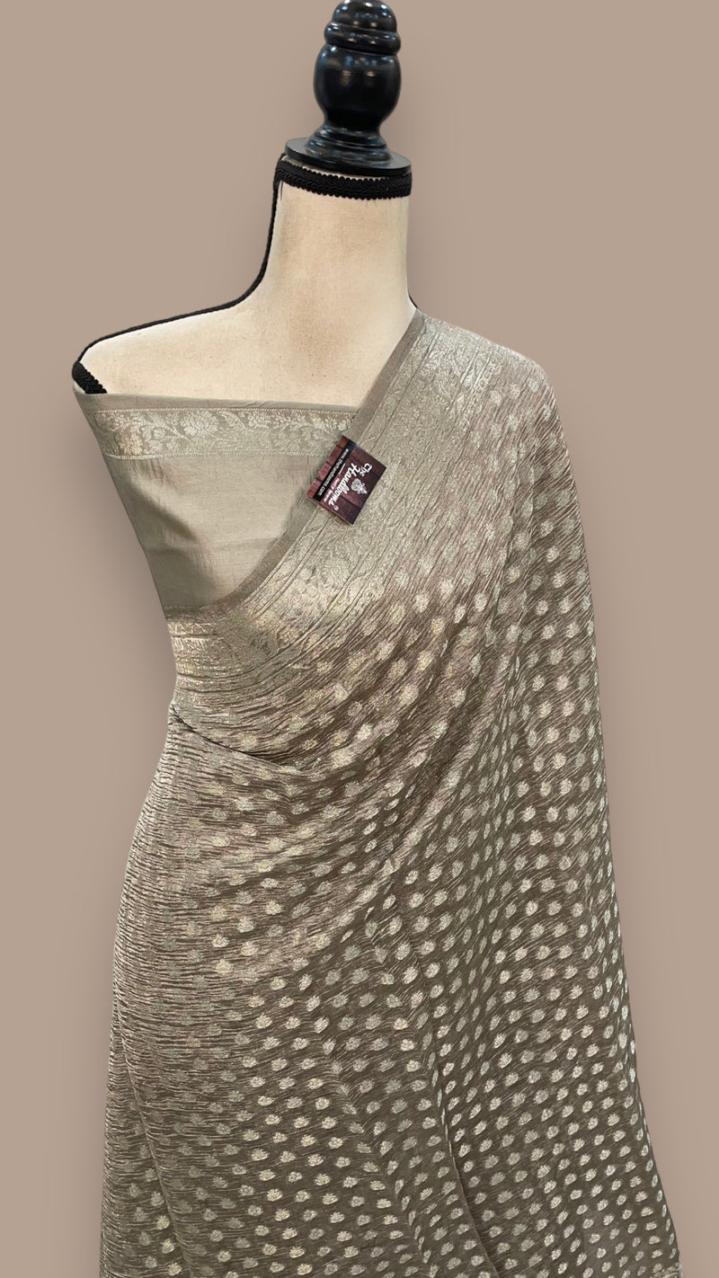 Pure Kora Tissue Crush Handloom Banarasi Saree - The Handlooms