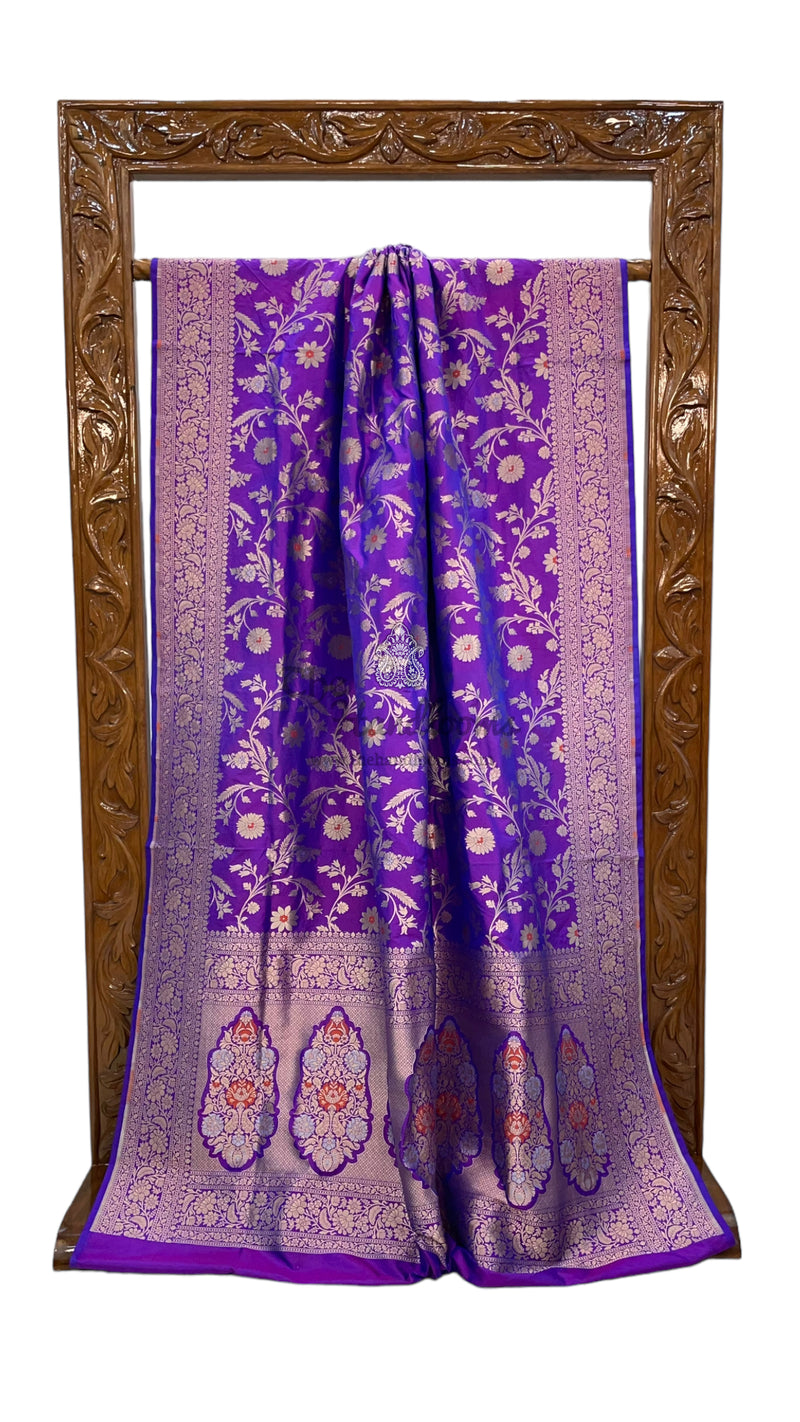 Pure Katan Silk Banarasi Handloom Saree - All over Jaal work with Meenakari - The Handlooms