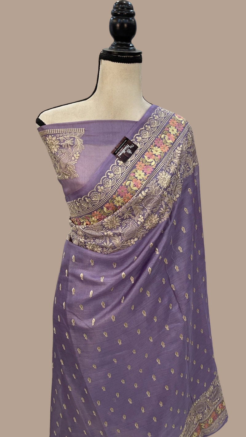 Tussar Silk Handloom Banarasi Saree With Chikankari - The Handlooms