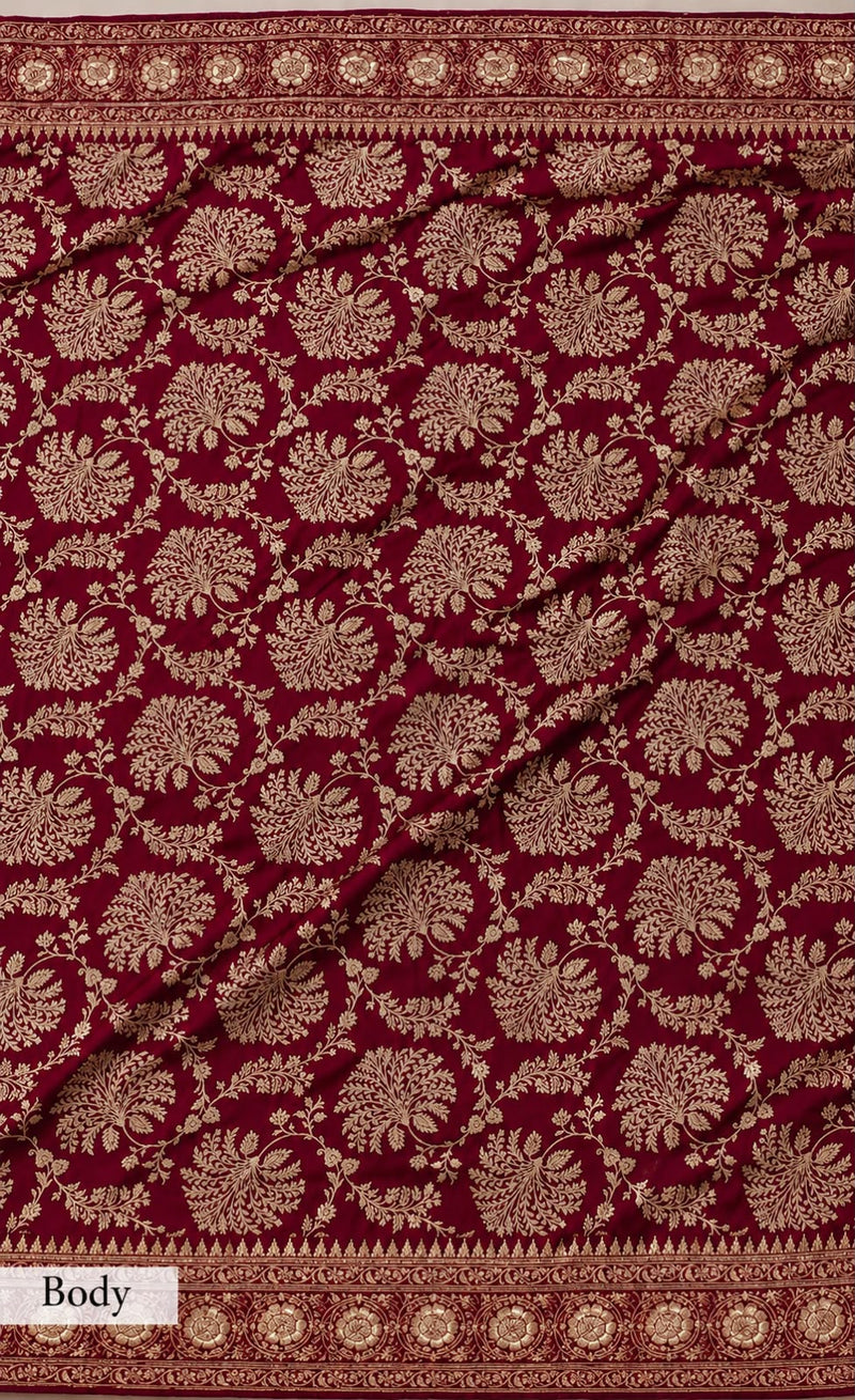 Pure Katan Silk Banarasi Handloom Saree with Zardozi Gota Patti Handwork