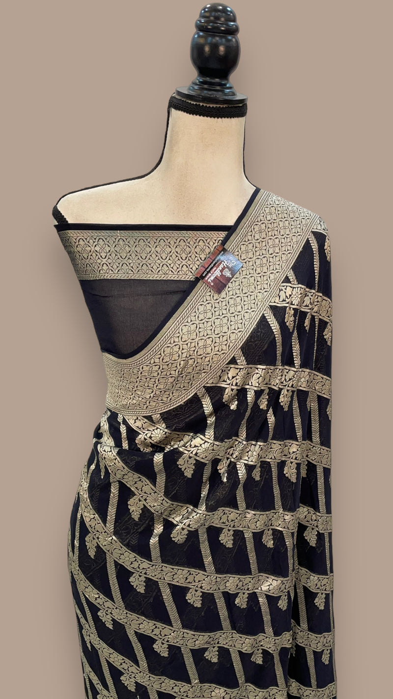 Pure Khaddi Georgette Handloom Banarasi Saree - Water zari - The Handlooms