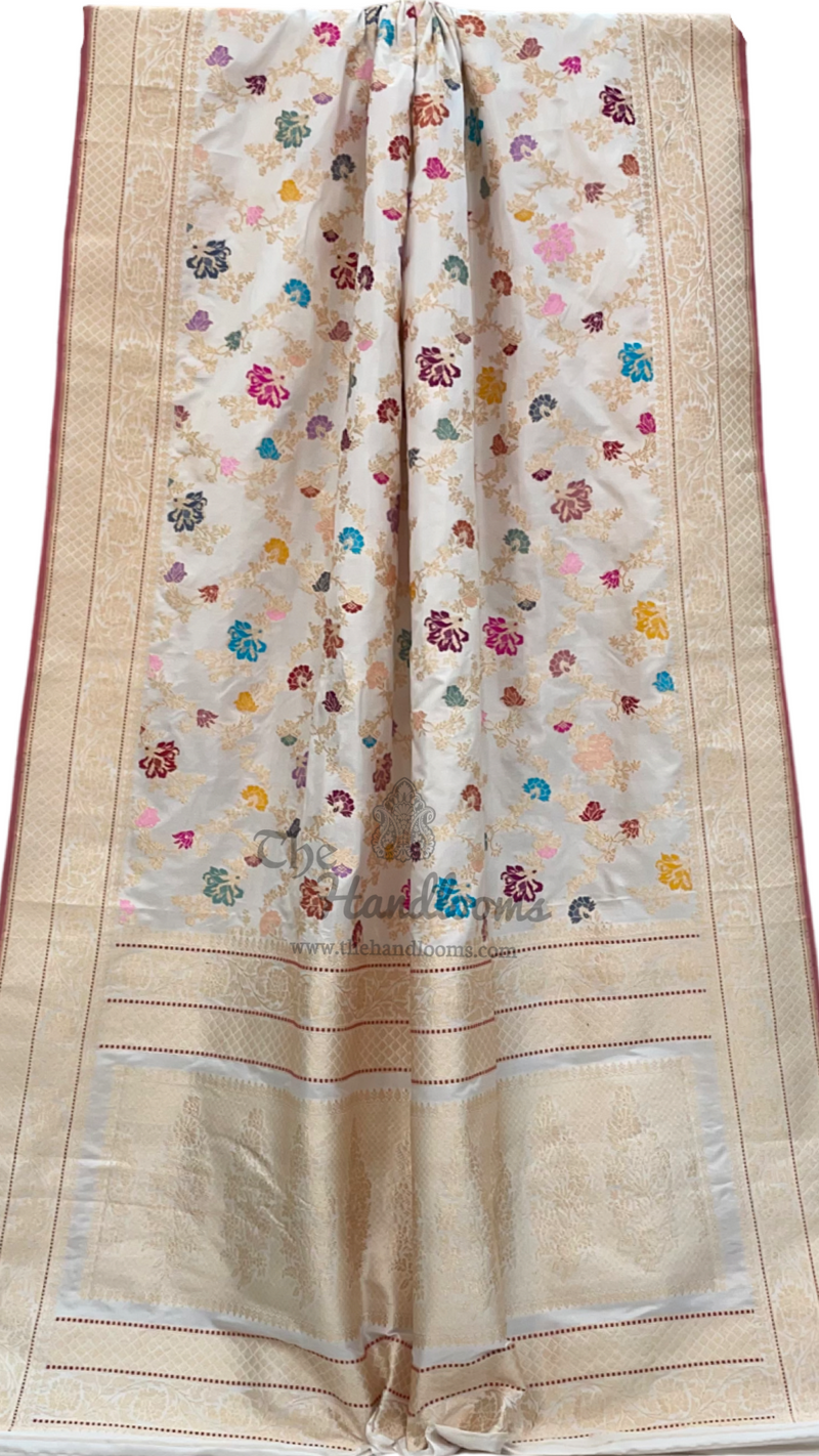 Ektara Pure Katan Silk Banarasi Handloom Saree - All over kadiyal Jaal work - The Handlooms