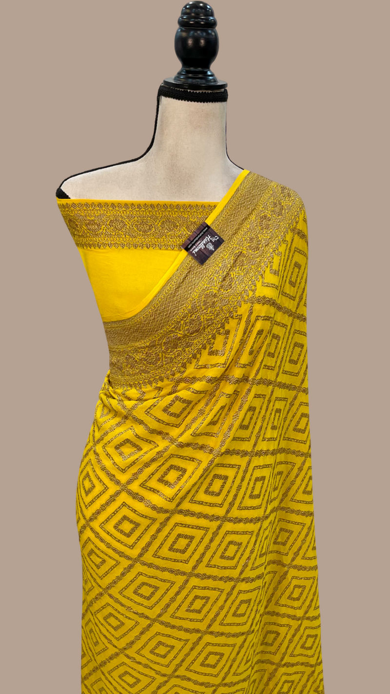 Khaddi Crepe Georgette Banarasi Saree -  Antique zari - The Handlooms