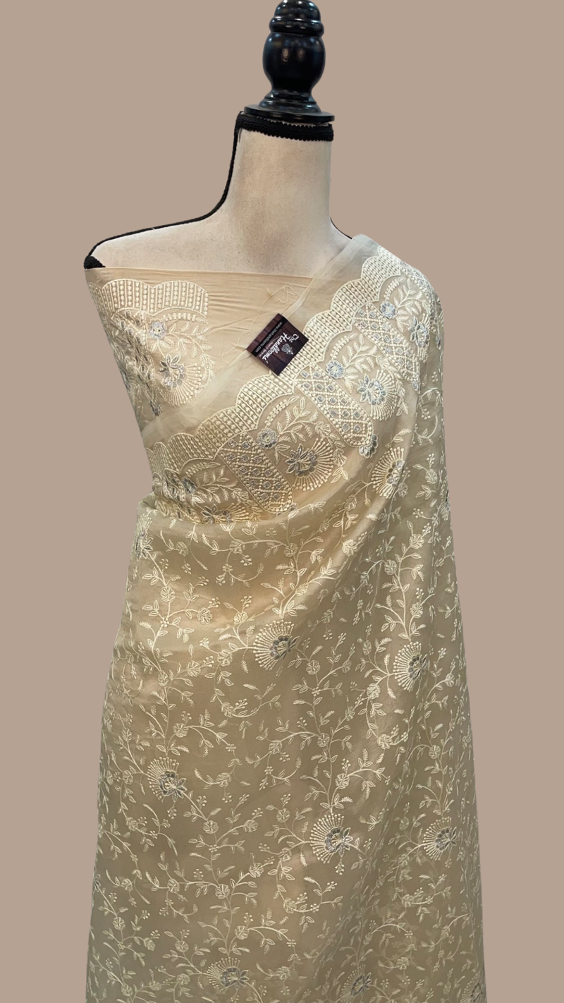Pure Organza Chikankari Handloom Banarasi Saree - The Handlooms