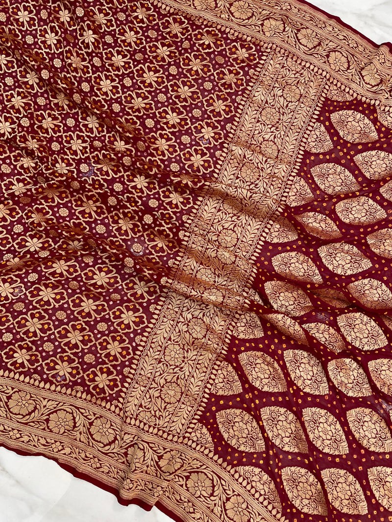 Pure Georgette Banarasi Bandhej Handloom Saree - The Handlooms