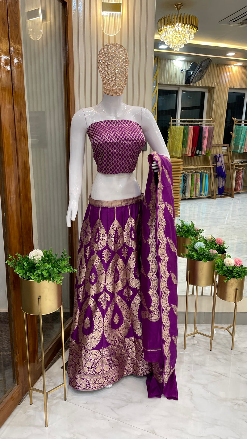 Pure Katan Silk Handloom Banarasi Lehenga - Stitched - The Handlooms