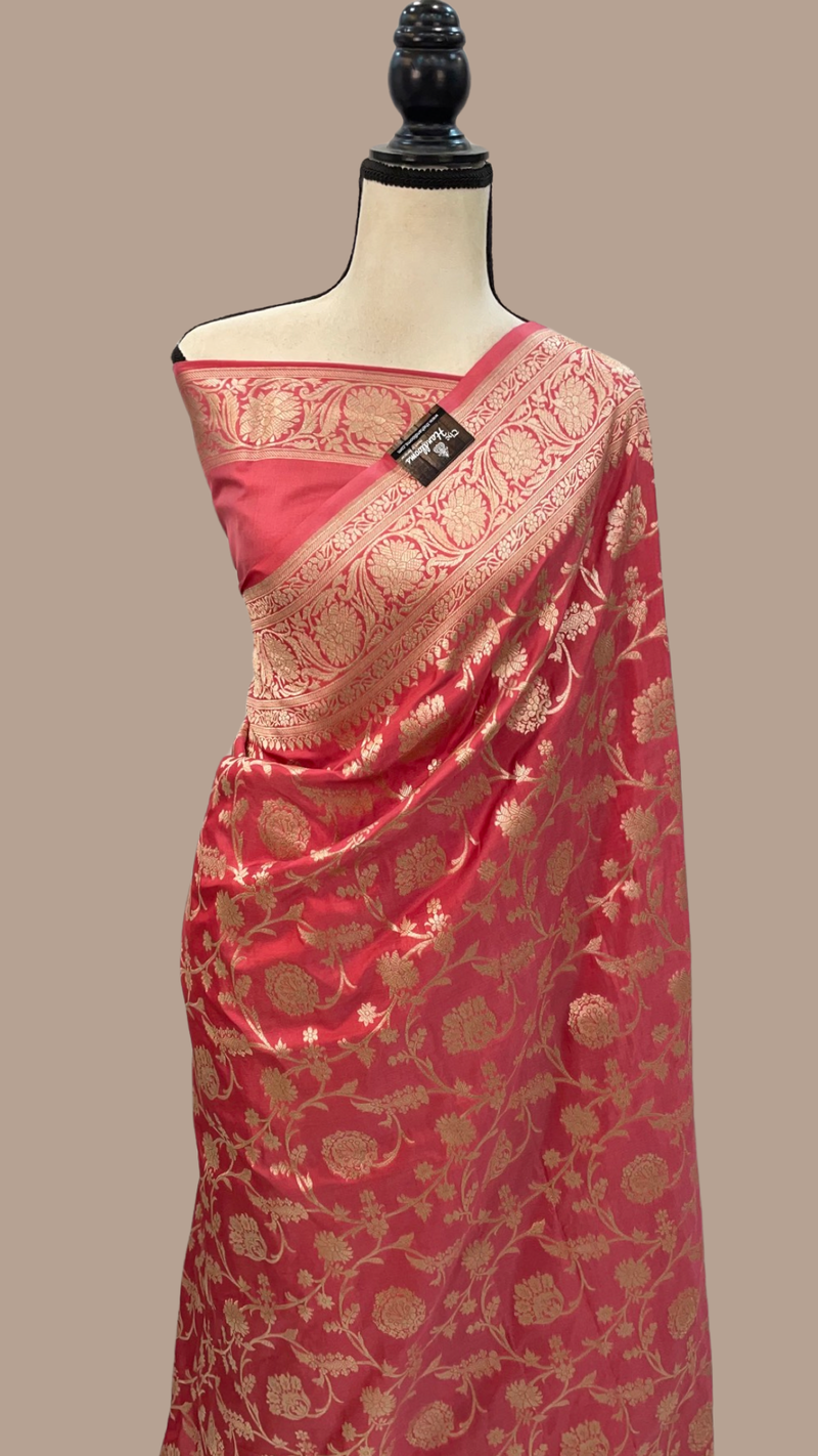 Pure Katan Silk Banarasi Handloom Saree - All Over Jaal Work - The Handlooms