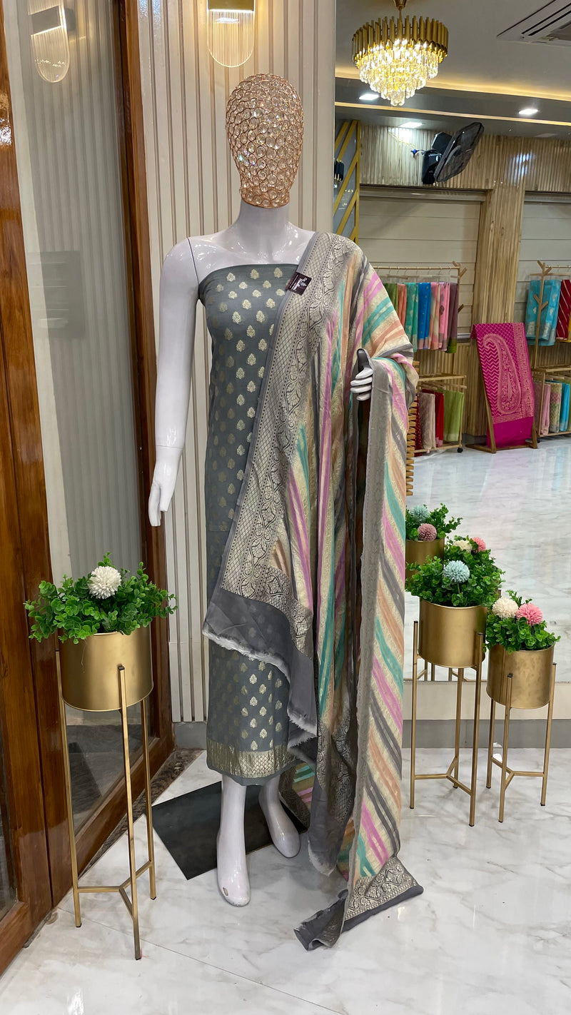 Pure Khaddi Georgette Banarasi Dress material - The Handlooms
