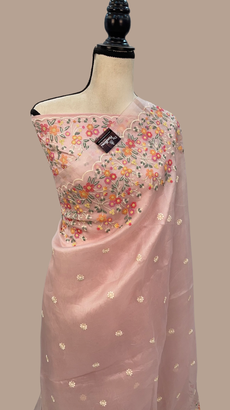 Pure Organza Chikankari Handloom Banarasi Saree - The Handlooms