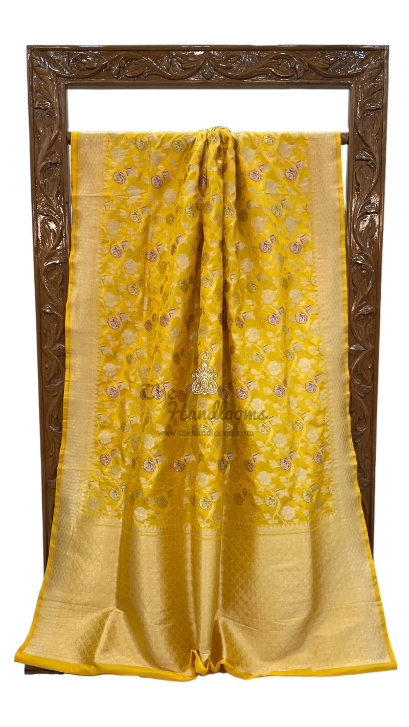 Pure Katan Silk Banarasi Handloom Saree - All over Jaal work - With Meenakari - The Handlooms