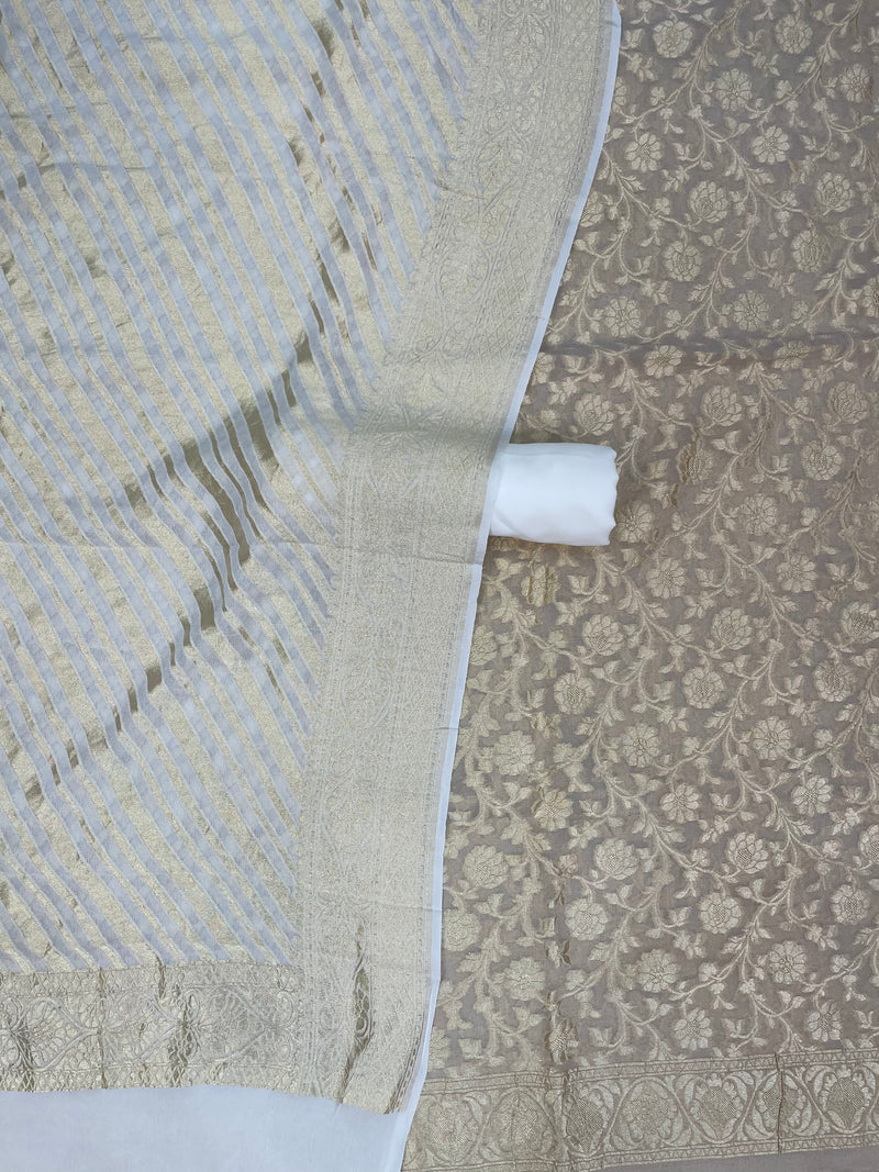 Tissue Handloom Banarasi Dress material with Khaddi Georgette Dupatta - The Handlooms