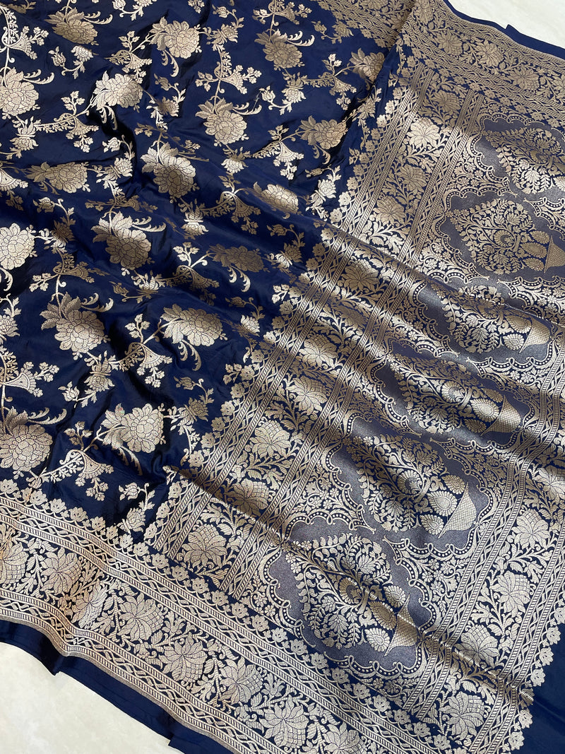 Pure Katan Silk Banarasi Handloom Saree - All Over Jaal Work - The Handlooms