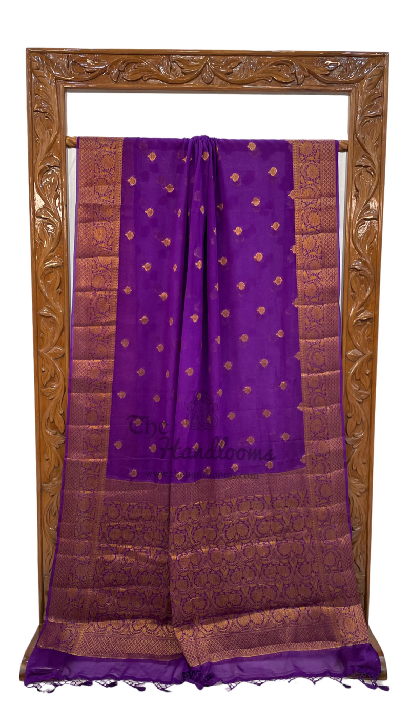 Purple Pure Chiffon Khaddi Banarasi Saree - The Handlooms