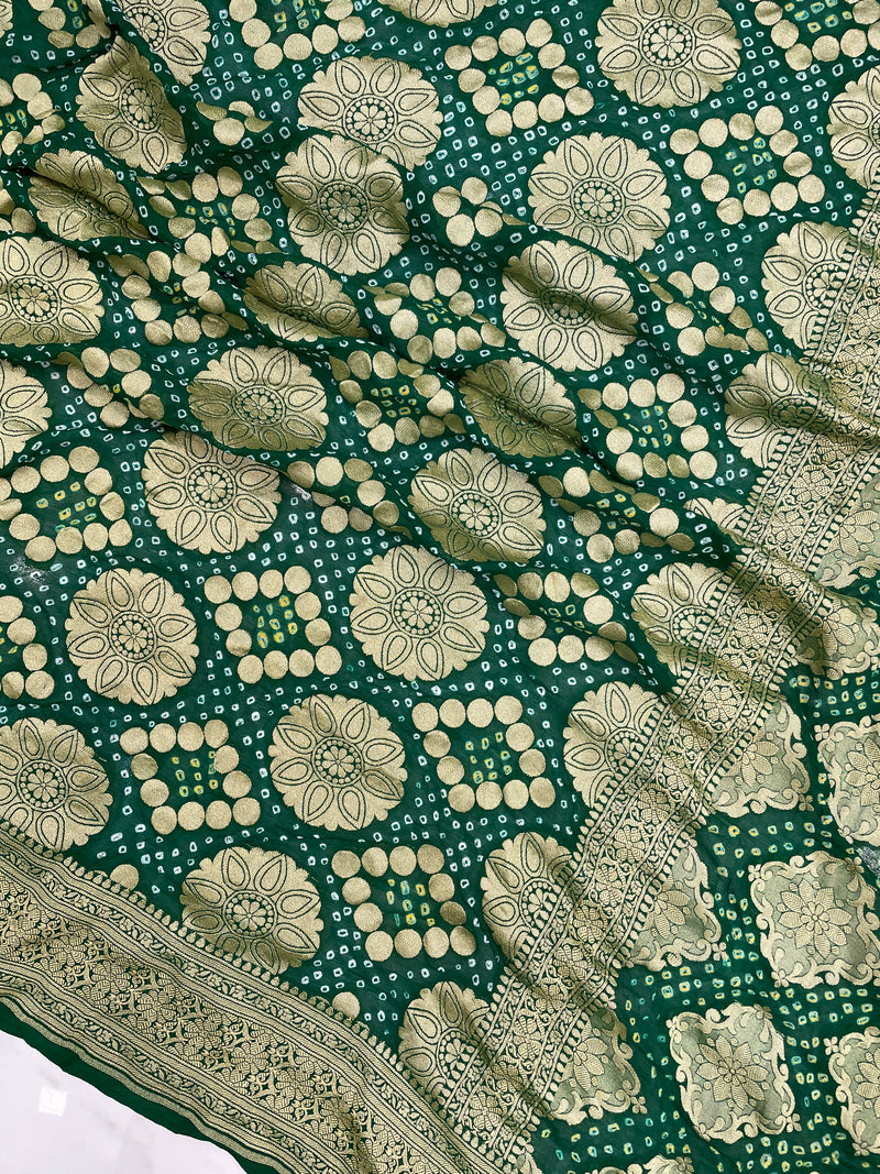 Pure Georgette Banarasi Bandhej Handloom Saree - The Handlooms