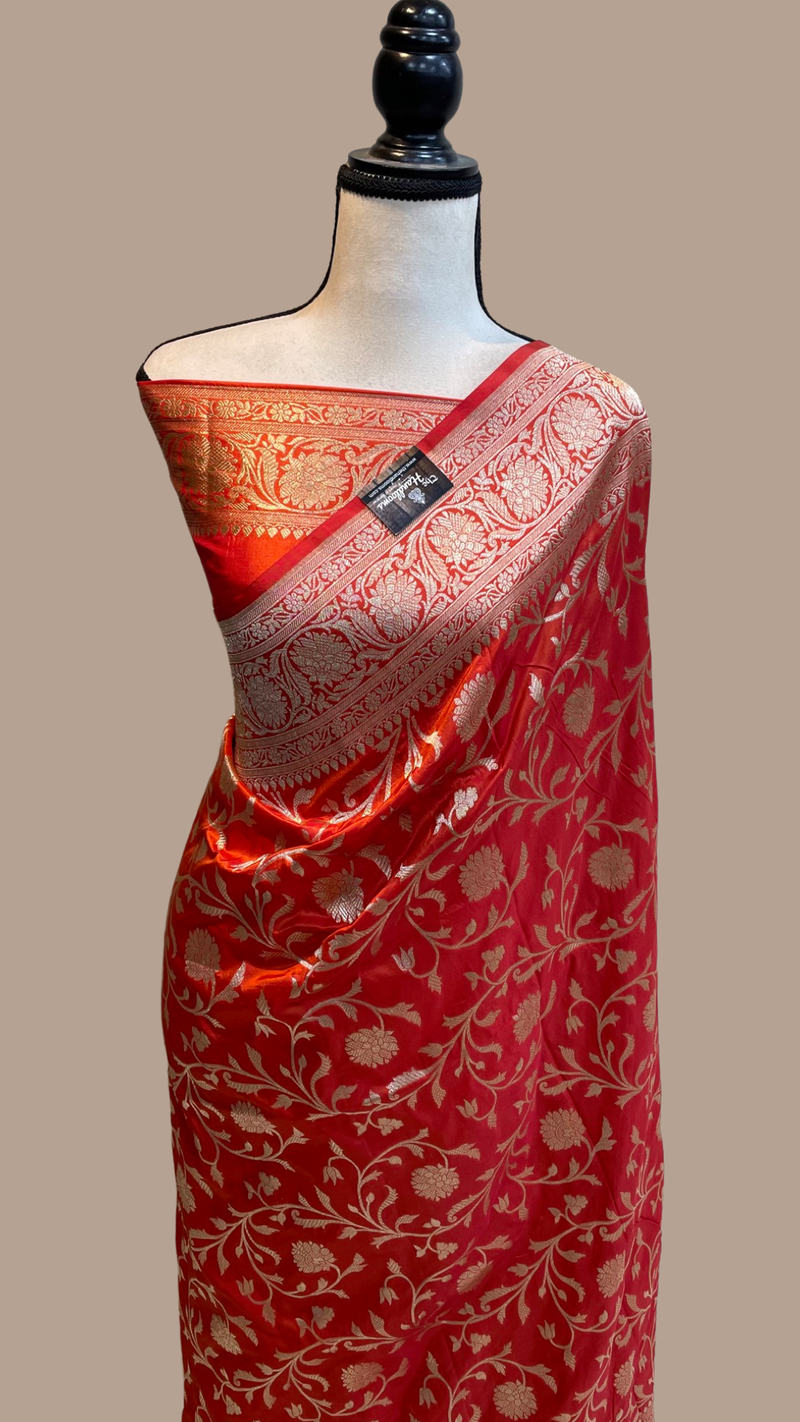 Pure Katan Silk Banarasi Handloom Saree - All Over Jaal Work - The Handlooms