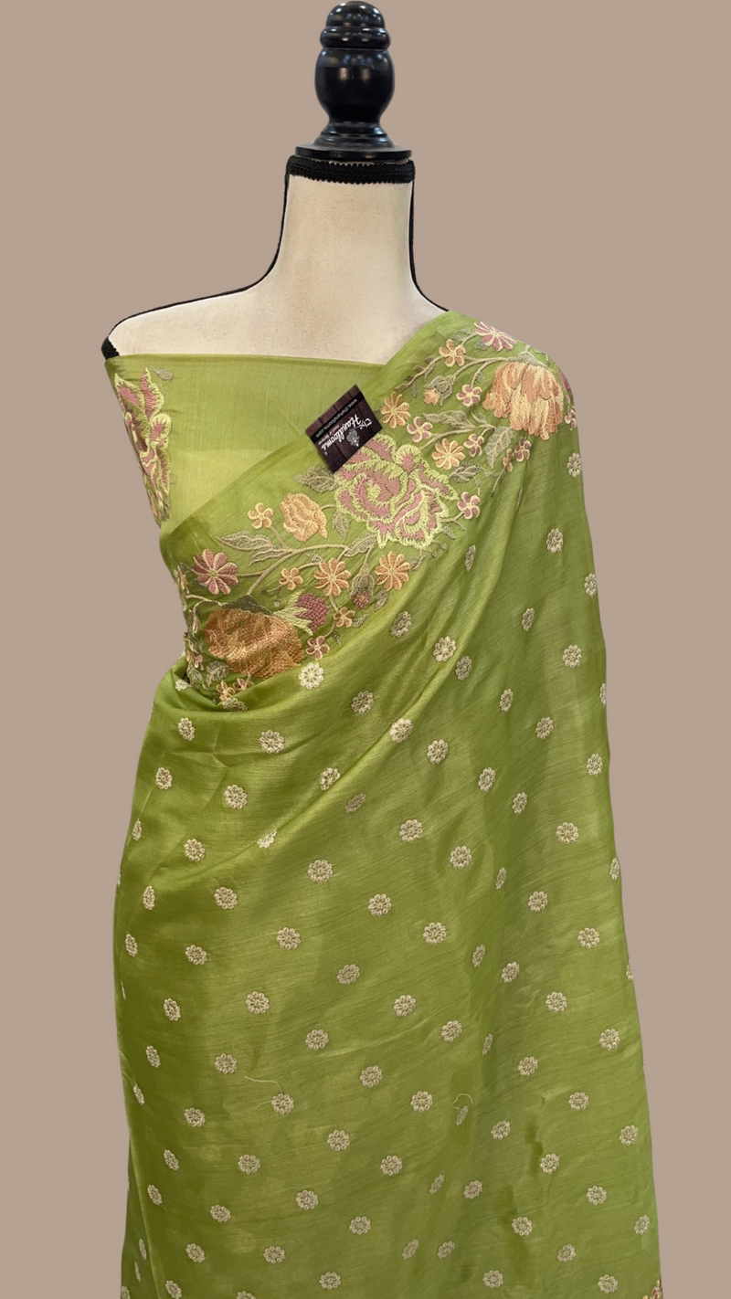 Tussar Silk Handloom Banarasi Saree With Chikankari - The Handlooms