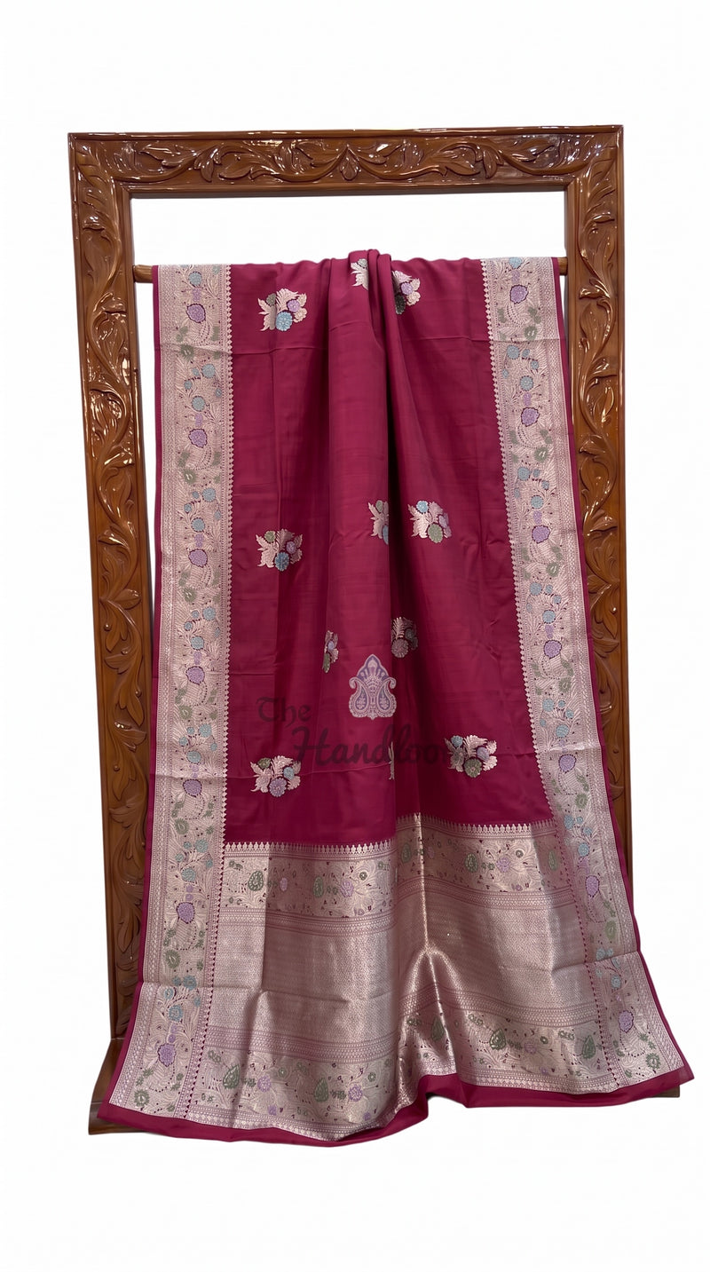 Pure Tussar Georgette Handloom Banarasi Saree - All Over Kadua Motifs With Meenakari