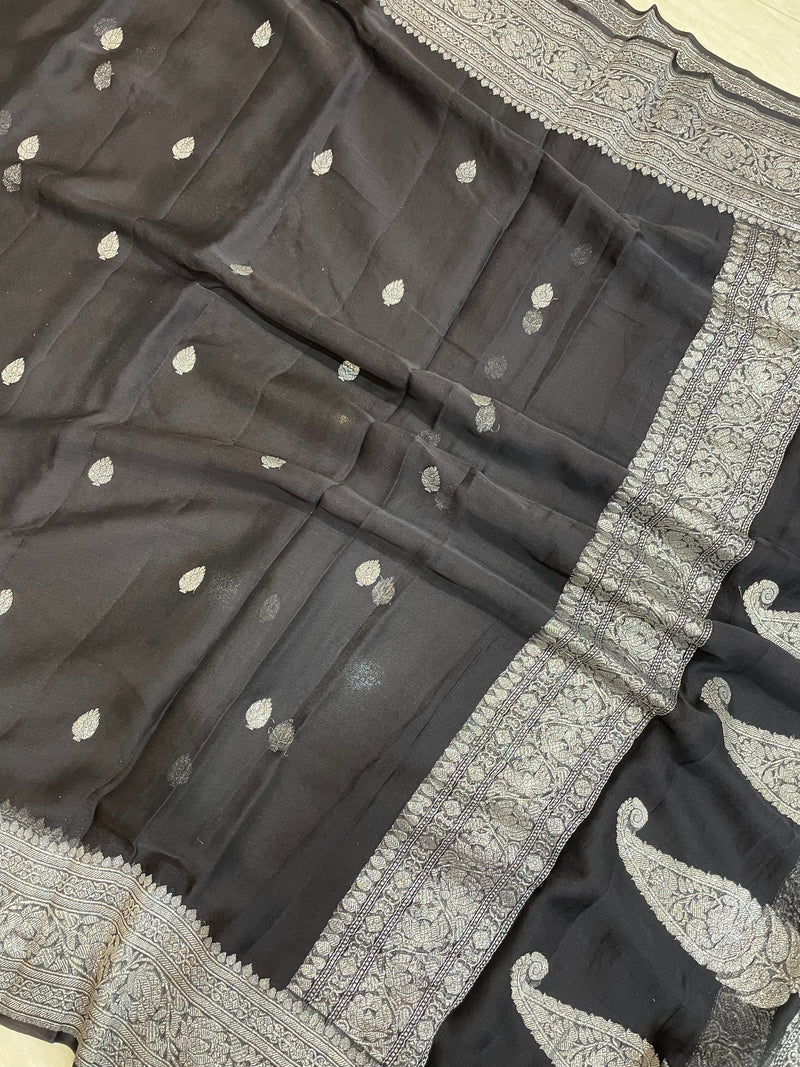 Black Pure Georgette Banarasi Saree - The Handlooms