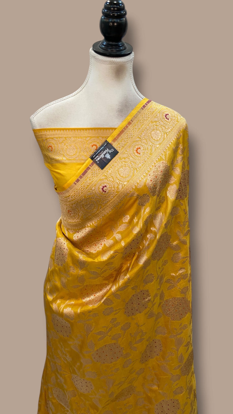 Pure Katan Silk Banarasi Handloom Saree - All Over Jaal Work With Meenakari - The Handlooms