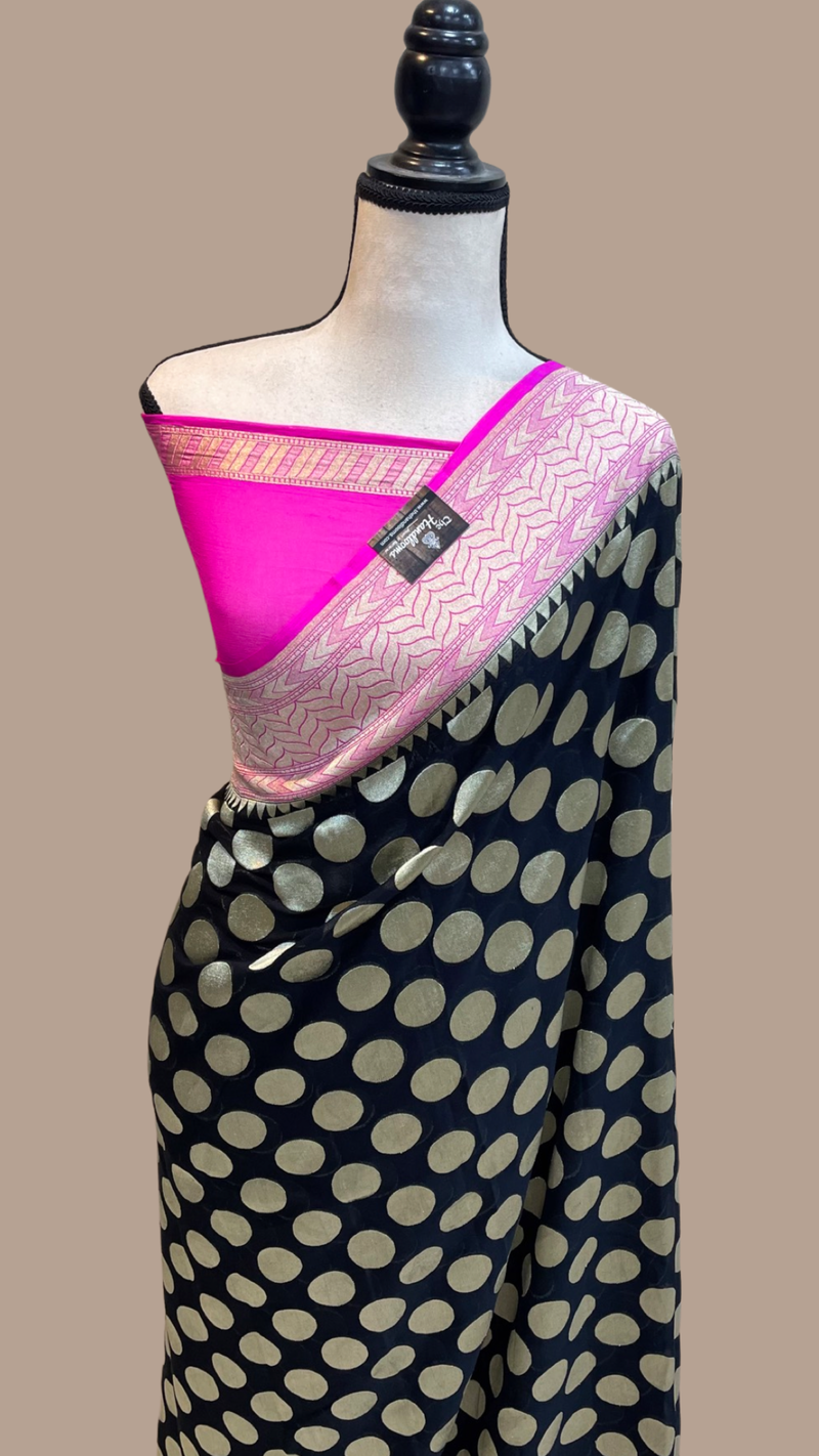 Black Khaddi Georgette Handloom Banarasi Saree - The Handlooms