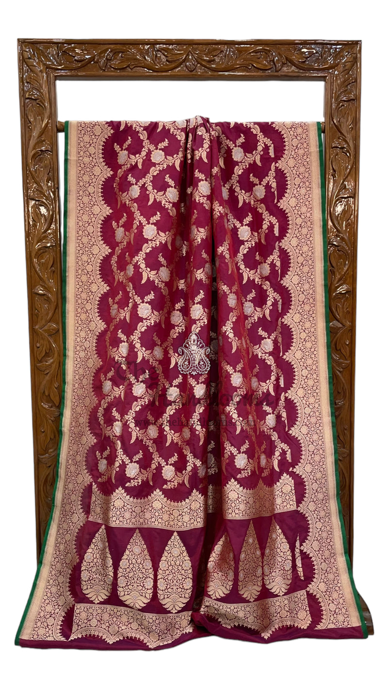Pure Katan Silk Banarasi Handloom Saree - All over Sona Roopa Jaal work - The Handlooms