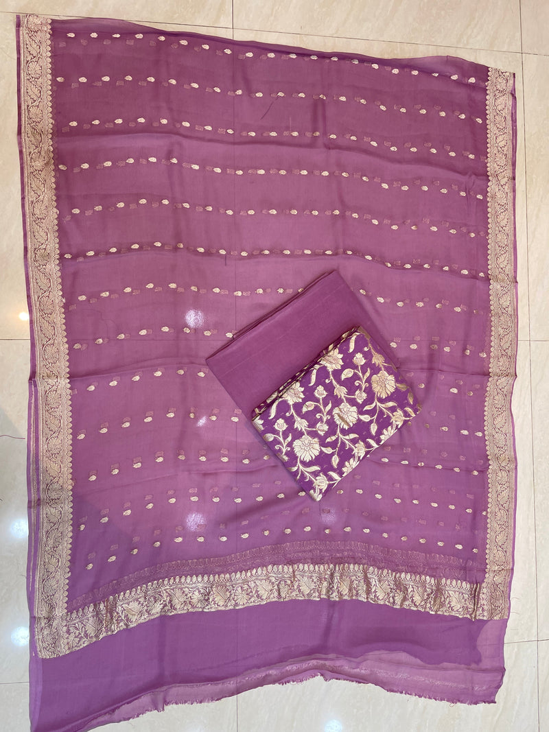 Pure Khaddi Georgette Banarasi Dress material - The Handlooms