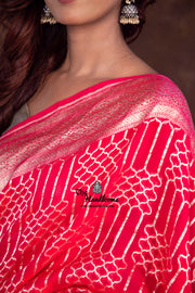 Hot Pink Pure Khaddi Georgette Handloom Banarasi Saree - The Handlooms