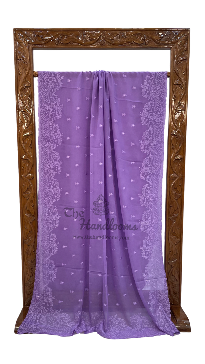 Pure Georgette Chikankari Handloom Banarasi Saree - The Handlooms