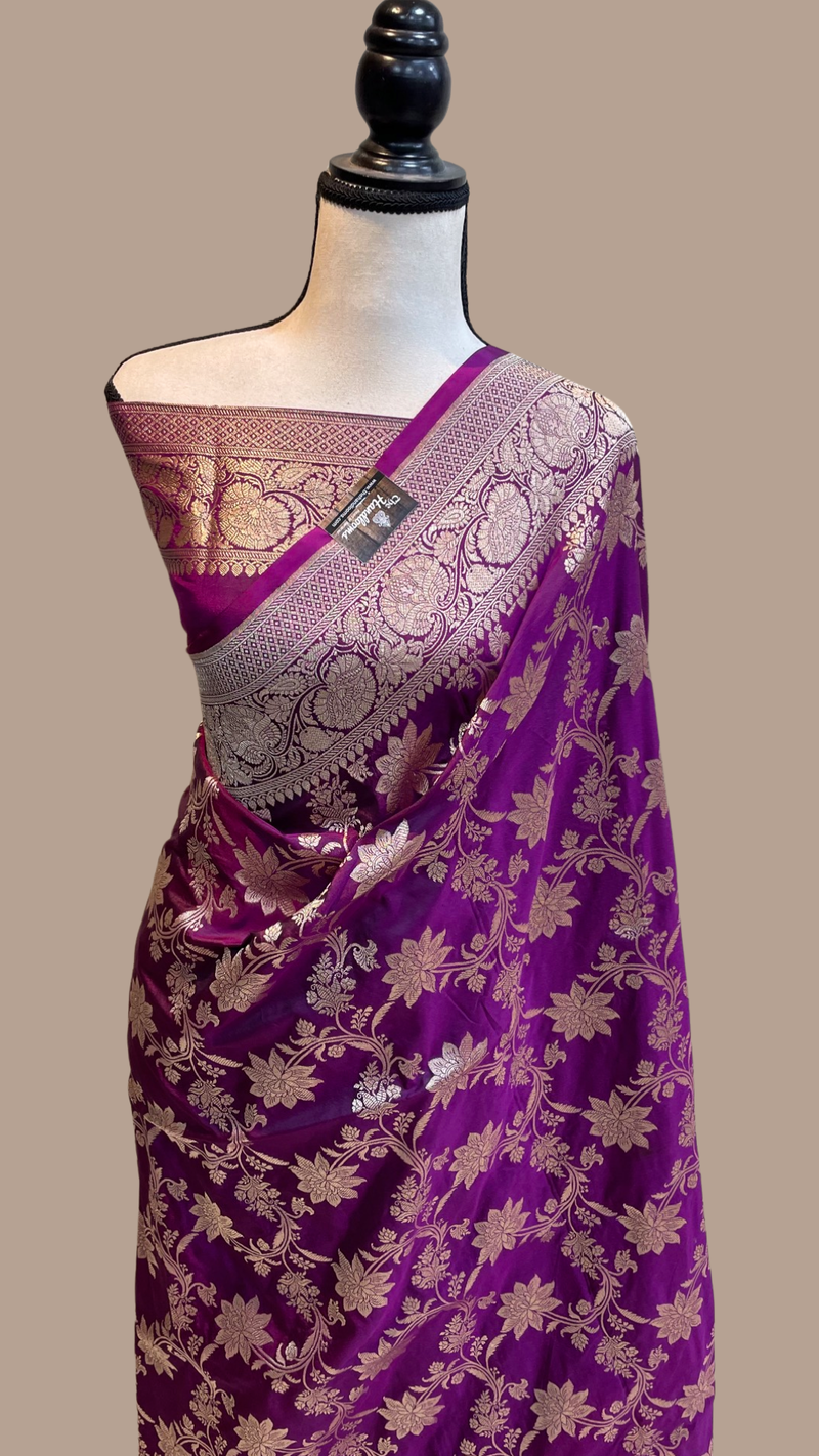 Pure Katan Silk Banarasi Handloom Saree - All Over Jaal Work - The Handlooms