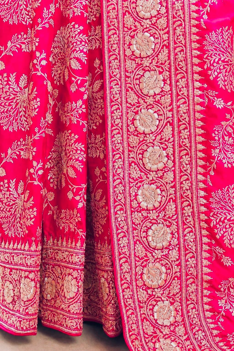 Pure Katan Silk Banarasi Handloom Saree with Zardozi Gota Patti Handwork