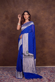 Royal Blue Khaddi Georgette Handloom Banarasi Saree - The Handlooms
