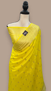 Pure Chiniya Silk Handloom Banarasi Saree with Chikankari - The Handlooms
