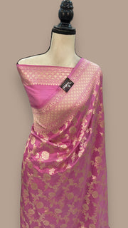 Pink Pure Katan Silk Banarasi Handloom Saree - All over Jaal work - The Handlooms