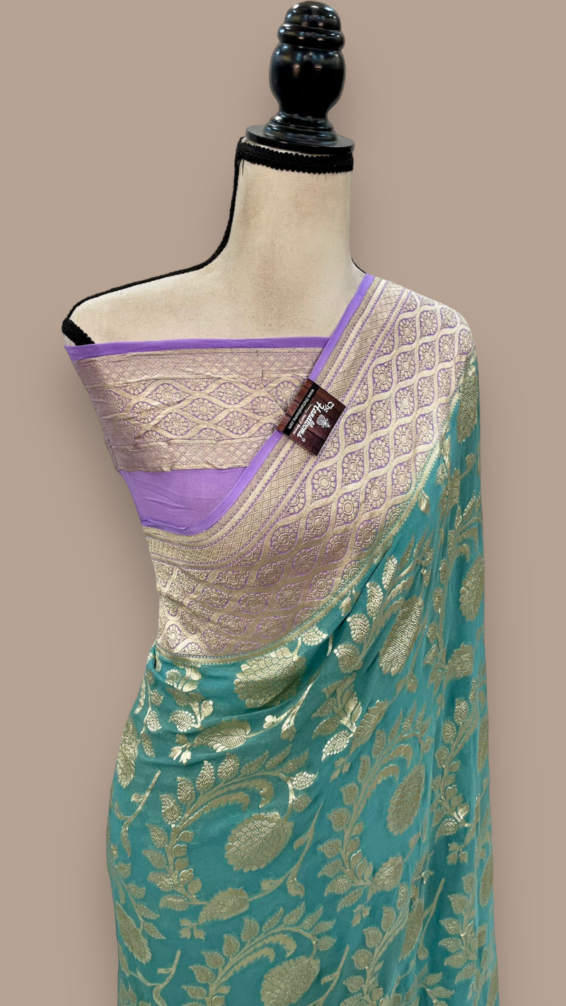 Pure Khaddi Georgette Handloom Banarasi Saree - Water zari - The Handlooms