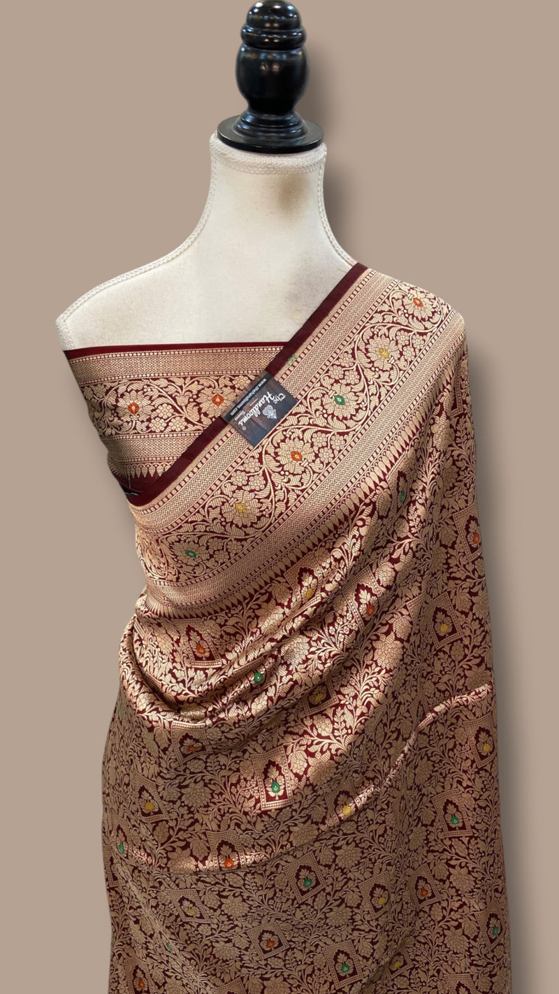 Regal Pure Katan Silk Banarasi Saree – Handwoven Tanchui Brocade With Meenakari