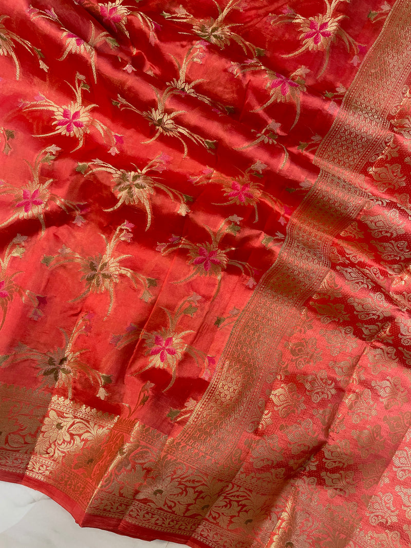Pure Dupion Silk Banarasi Saree - Gold Zari - The Handlooms