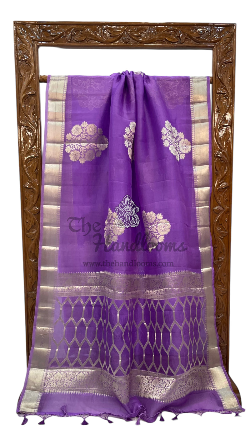 Lavender Pure Kora Handloom Banarasi Saree - The Handlooms