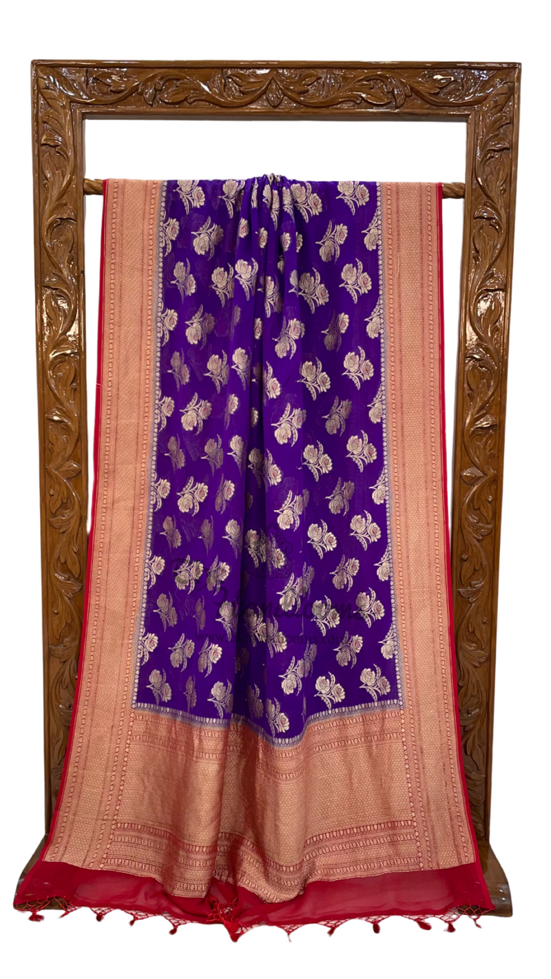 Khaddi Georgette Handloom Banarasi Saree - All over Jaal Work with meenakari - The Handlooms