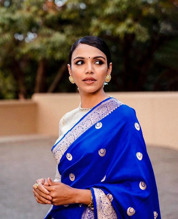 Shriya Pilgaonkar in our Pure Katan Silk Banarasi Handloom Saree - All Over Kadua Motifs - The Handlooms