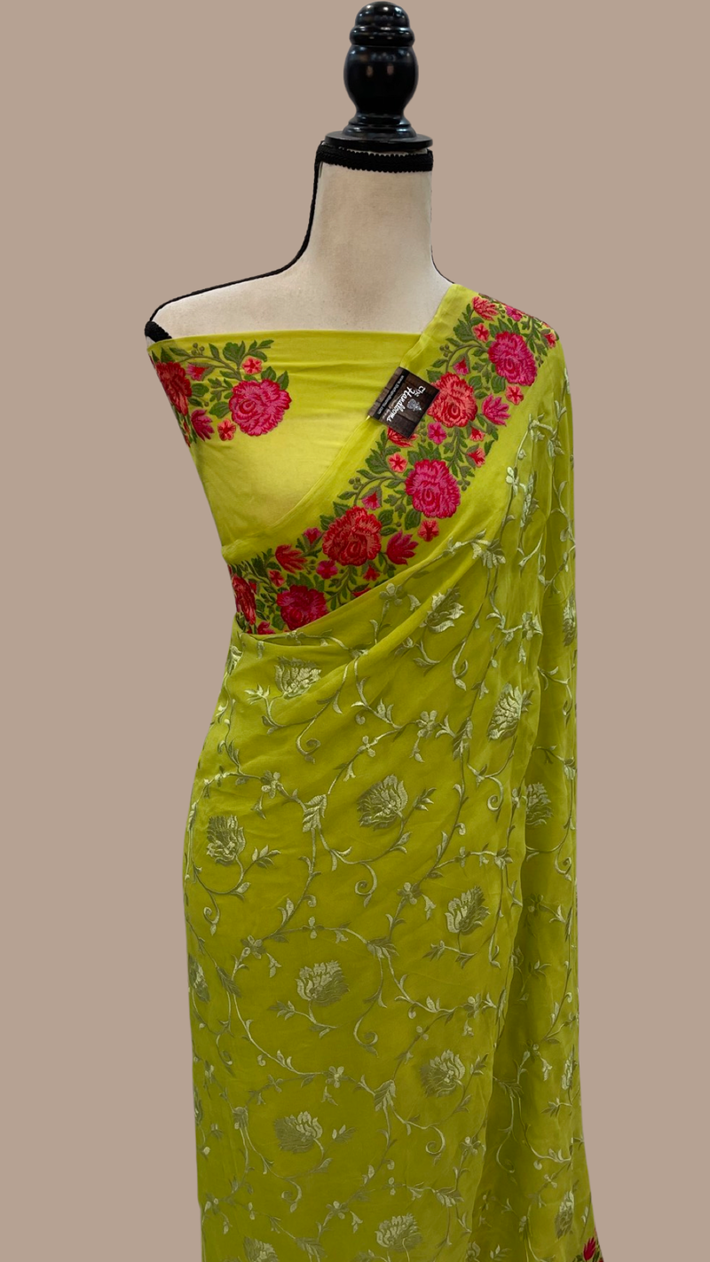 Pure Georgette Chikankari Handloom Banarasi Saree - The Handlooms