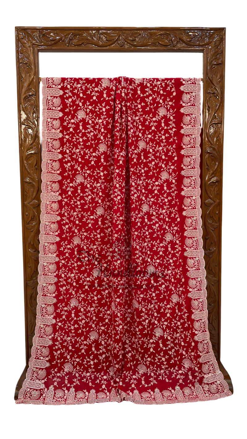 Pure Georgette Chikankari Handloom Banarasi Saree - The Handlooms