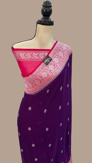 Dark Purple Pure Georgette Handloom Banarasi Saree - The Handlooms