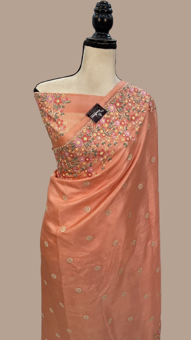 Tushar Silk Handloom Banarasi Saree With Chikankari