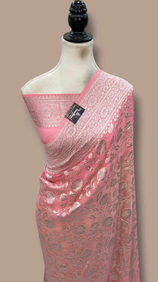 Pure Khaddi Georgette Handloom Banarasi Saree - Silver Zari - The Handlooms