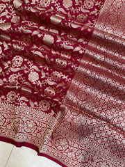 Pure Katan Silk Banarasi Handloom Saree - All Over Jaal Work - The Handlooms