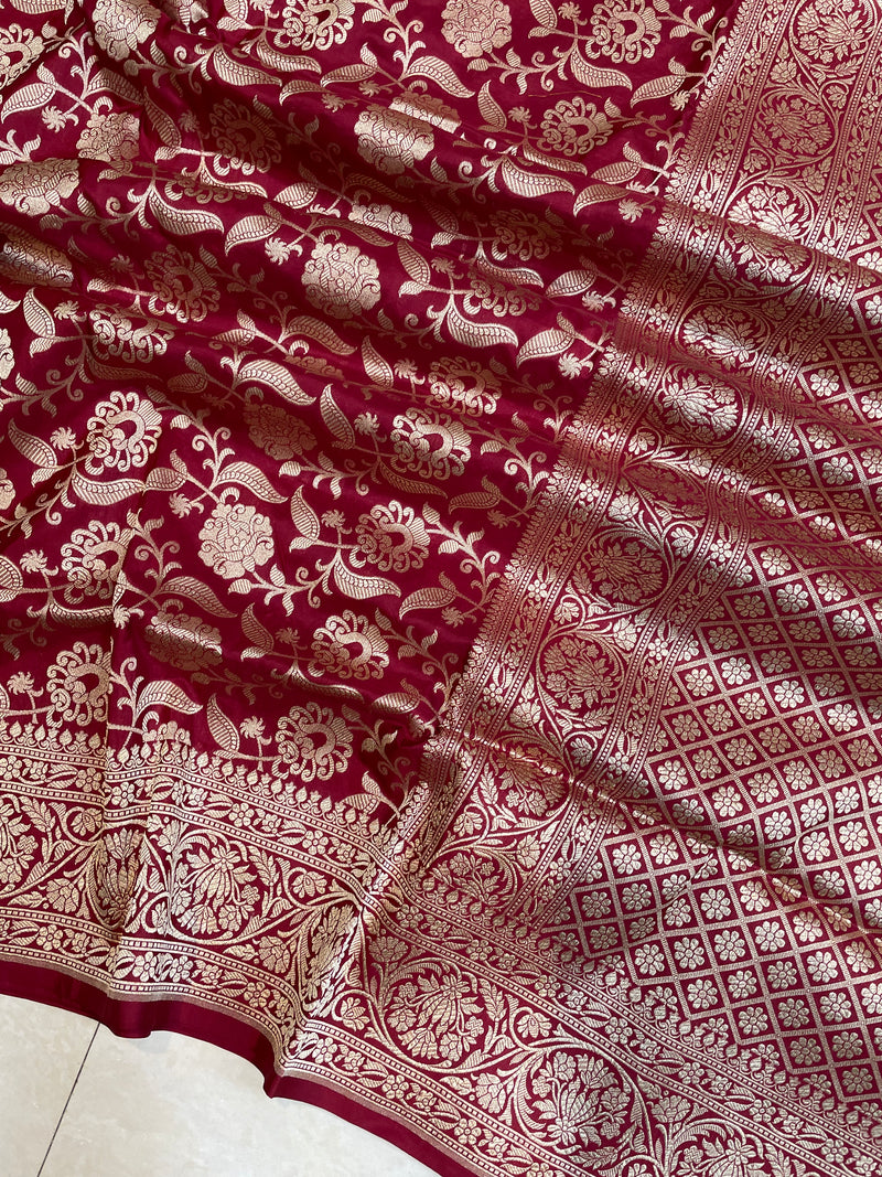 Pure Katan Silk Banarasi Handloom Saree - All Over Jaal Work - The Handlooms