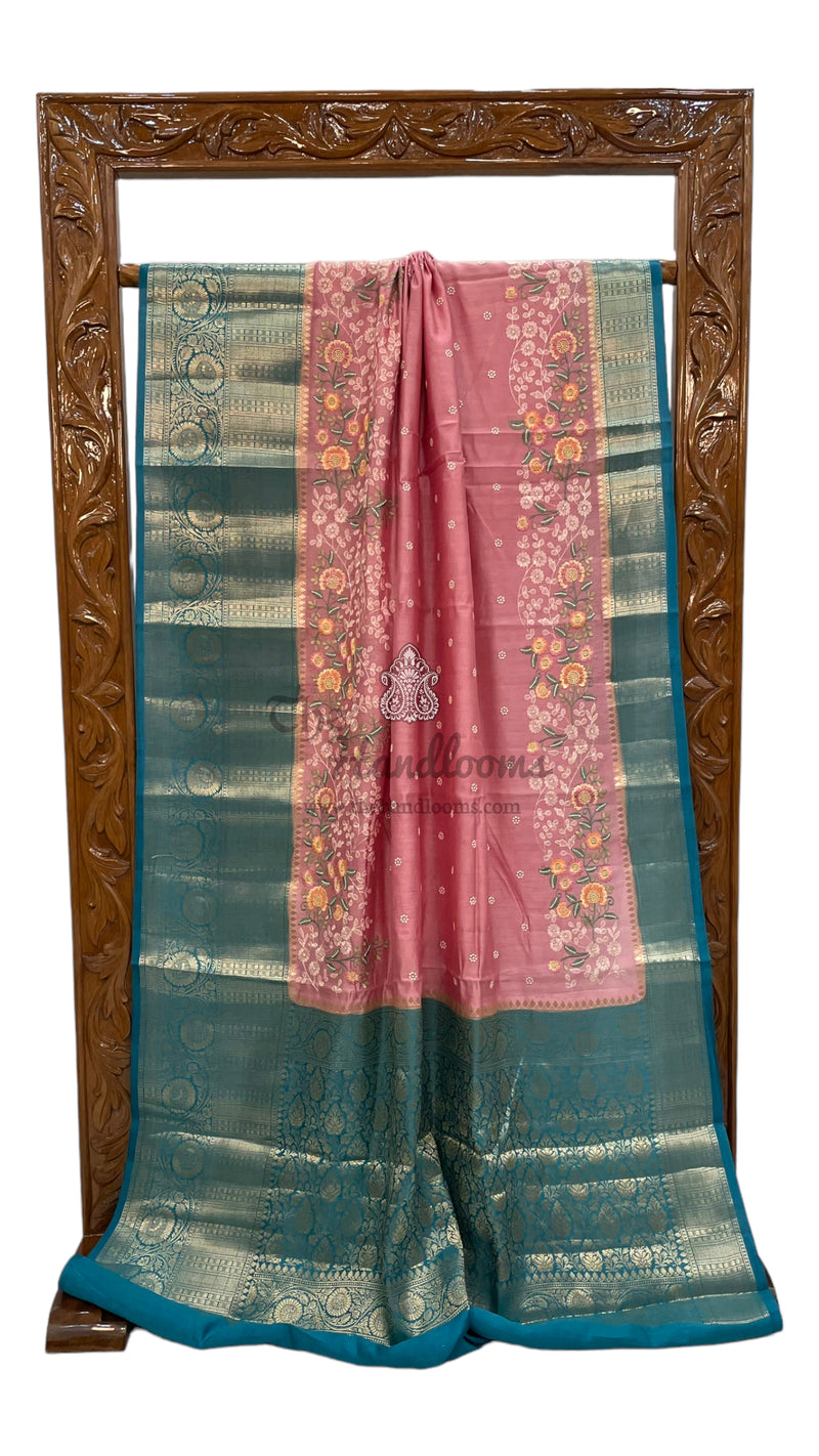 Pure Chiniya Silk Handloom Banarasi Saree with Chikankari - The Handlooms