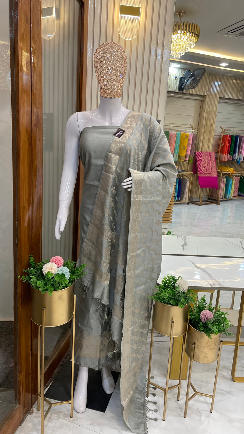 Pure Chiniya Silk Handlooms Banarasi Dress material - The Handlooms